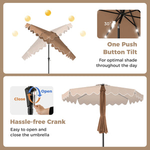 10 FT Outdoor Patio Umbrella with Solar LED Lights and Weighted Base-Brown view 8