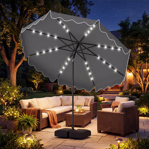 10 FT Outdoor Patio Umbrella with Solar LED Lights and Weighted Base-Gray view 2