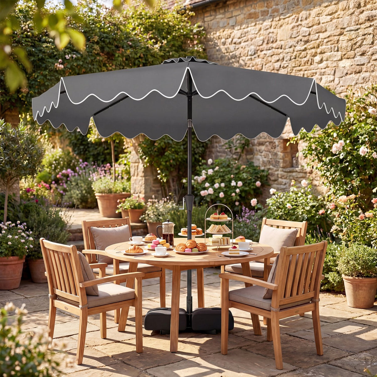 10 FT Outdoor Patio Umbrella with Solar LED Lights and Weighted Base-Gray view 3