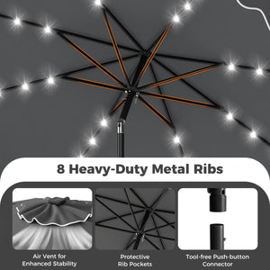 10 FT Outdoor Patio Umbrella with Solar LED Lights and Weighted Base-Gray view 9