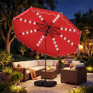 10 FT Outdoor Patio Umbrella with Solar LED Lights and Weighted Base-Red view 2