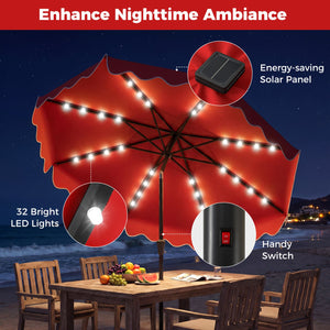 10 FT Outdoor Patio Umbrella with Solar LED Lights and Weighted Base-Red view 7