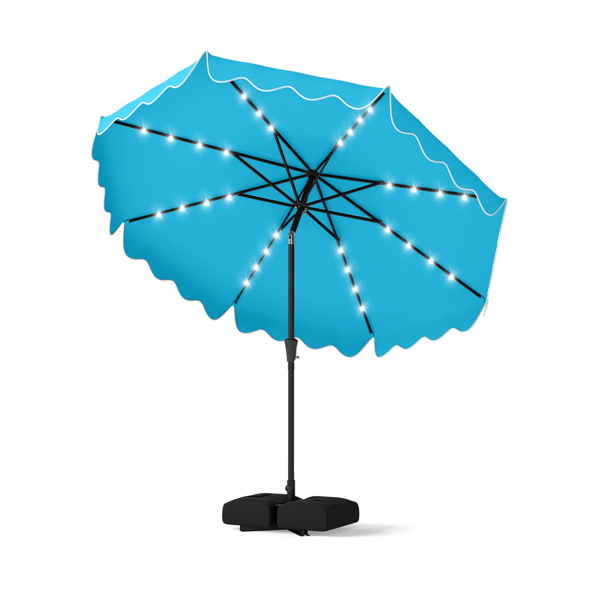 10 FT Outdoor Patio Umbrella with Solar LED Lights and Weighted Base-Turquoise