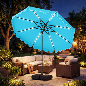 10 FT Outdoor Patio Umbrella with Solar LED Lights and Weighted Base-Turquoise view 2