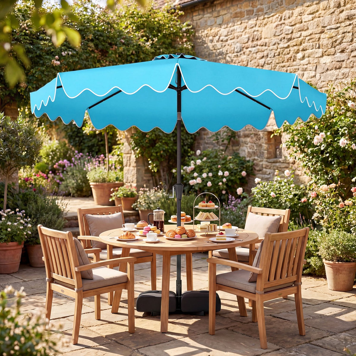 10 FT Outdoor Patio Umbrella with Solar LED Lights and Weighted Base-Turquoise view 3