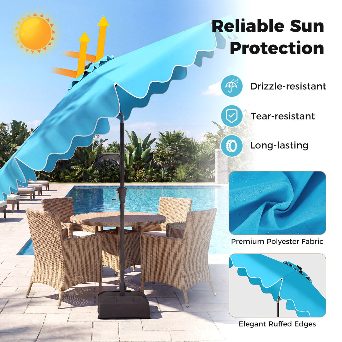 10 FT Outdoor Patio Umbrella with Solar LED Lights and Weighted Base-Turquoise view 6
