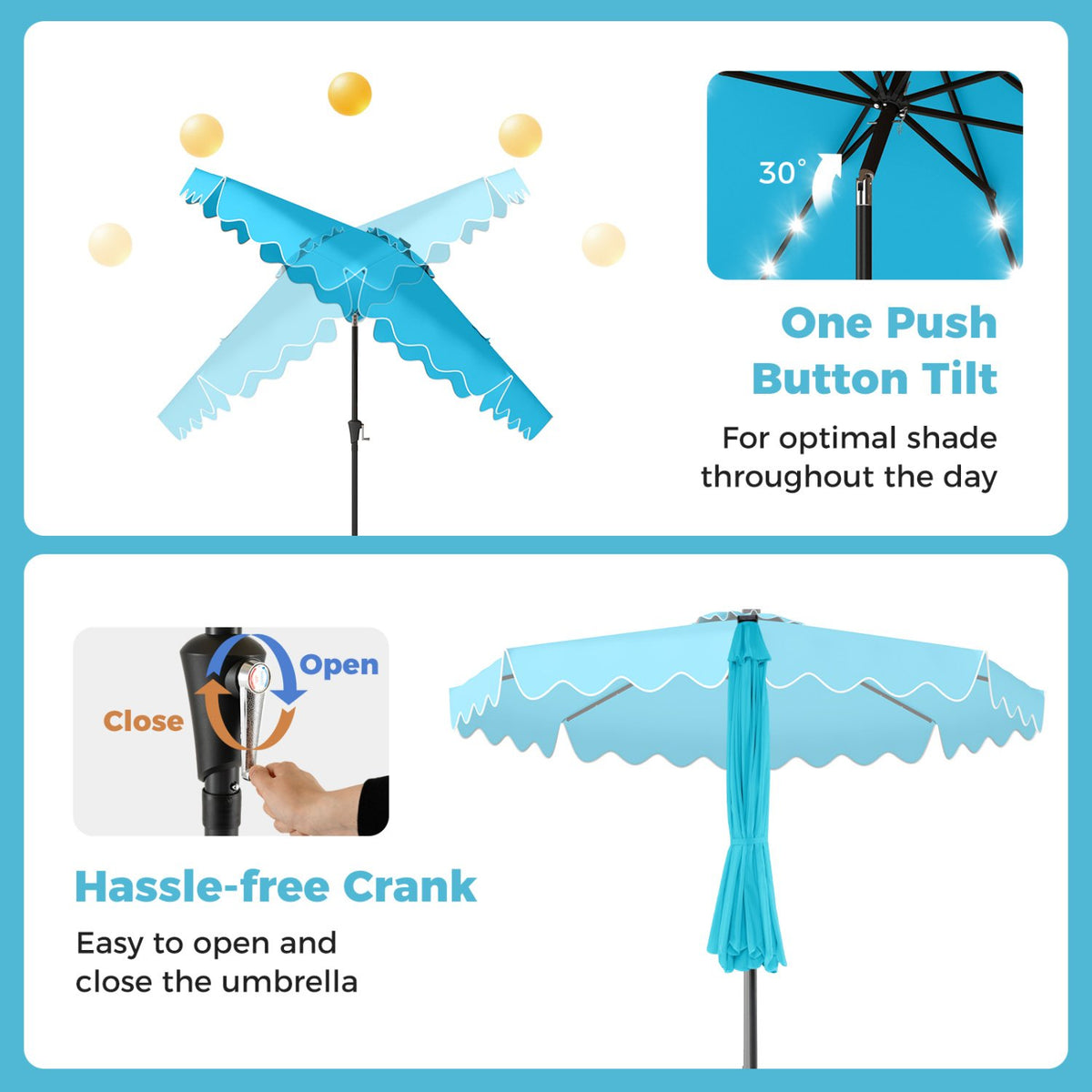 10 FT Outdoor Patio Umbrella with Solar LED Lights and Weighted Base-Turquoise view 8
