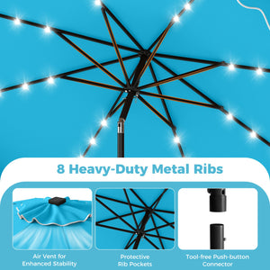 10 FT Outdoor Patio Umbrella with Solar LED Lights and Weighted Base-Turquoise view 9