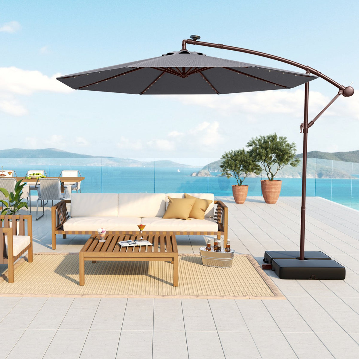 10 Ft Patio Umbrella Offset Cantilever Umbrella with 40 Solar Powered Lights-Gray view 2