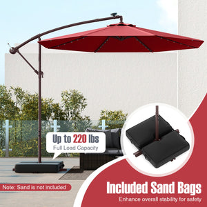 10 Ft Patio Umbrella Offset Cantilever Umbrella with 40 Solar Powered Lights-Red view 6