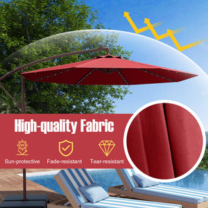 10 Ft Patio Umbrella Offset Cantilever Umbrella with 40 Solar Powered Lights-Red view 7