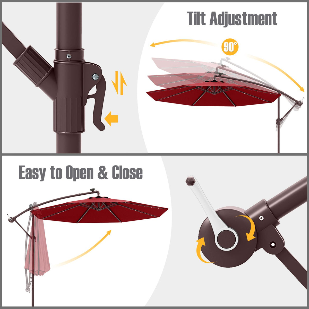 10 Ft Patio Umbrella Offset Cantilever Umbrella with 40 Solar Powered Lights-Red view 8