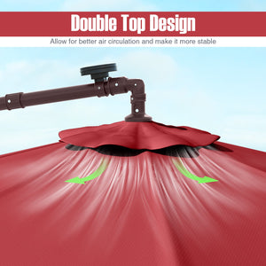 10 Ft Patio Umbrella Offset Cantilever Umbrella with 40 Solar Powered Lights-Red view 9
