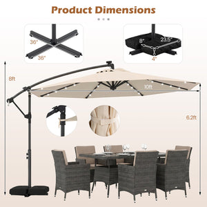 10 FT Solar LED Offset Cantilever Patio Umbrella Hanging Outdoor Market Umbrella-Beige view 4