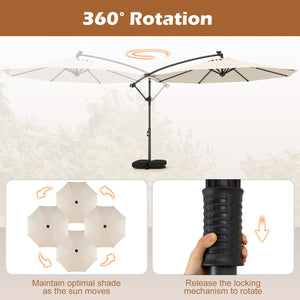 10 FT Solar LED Offset Cantilever Patio Umbrella Hanging Outdoor Market Umbrella-Beige view 7