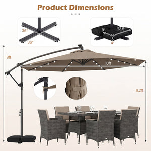10 FT Solar LED Offset Cantilever Patio Umbrella Hanging Outdoor Market Umbrella-Brown view 4