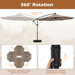10 FT Solar LED Offset Cantilever Patio Umbrella Hanging Outdoor Market Umbrella-Brown view 7