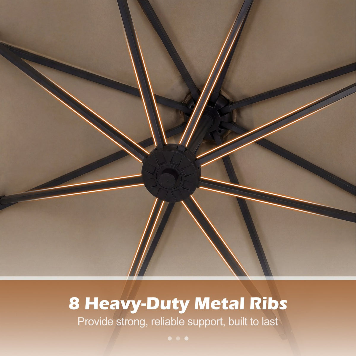 10 FT Solar LED Offset Cantilever Patio Umbrella Hanging Outdoor Market Umbrella-Brown view 9