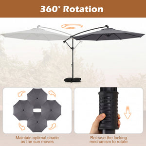 10 FT Solar LED Offset Cantilever Patio Umbrella Hanging Outdoor Market Umbrella-Gray view 7