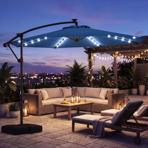 10 FT Solar LED Offset Cantilever Patio Umbrella Hanging Outdoor Market Umbrella-Navy view 3