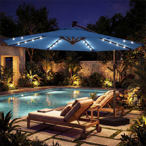 10 FT Solar LED Offset Cantilever Patio Umbrella Hanging Outdoor Market Umbrella-Navy view 5
