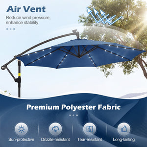 10 FT Solar LED Offset Cantilever Patio Umbrella Hanging Outdoor Market Umbrella-Navy view 6