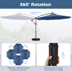 10 FT Solar LED Offset Cantilever Patio Umbrella Hanging Outdoor Market Umbrella-Navy view 7