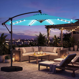 10 FT Solar LED Offset Cantilever Patio Umbrella Hanging Outdoor Market Umbrella-Turquoise view 3