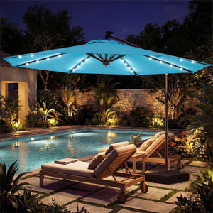 10 FT Solar LED Offset Cantilever Patio Umbrella Hanging Outdoor Market Umbrella-Turquoise view 5