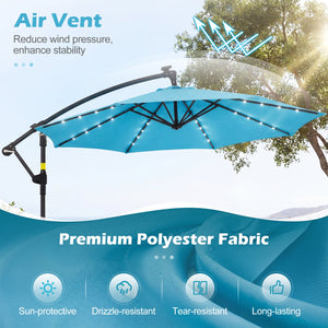 10 FT Solar LED Offset Cantilever Patio Umbrella Hanging Outdoor Market Umbrella-Turquoise view 6