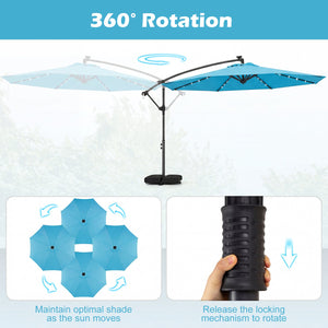 10 FT Solar LED Offset Cantilever Patio Umbrella Hanging Outdoor Market Umbrella-Turquoise view 7