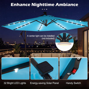 10 FT Solar LED Offset Cantilever Patio Umbrella Hanging Outdoor Market Umbrella-Turquoise view 8