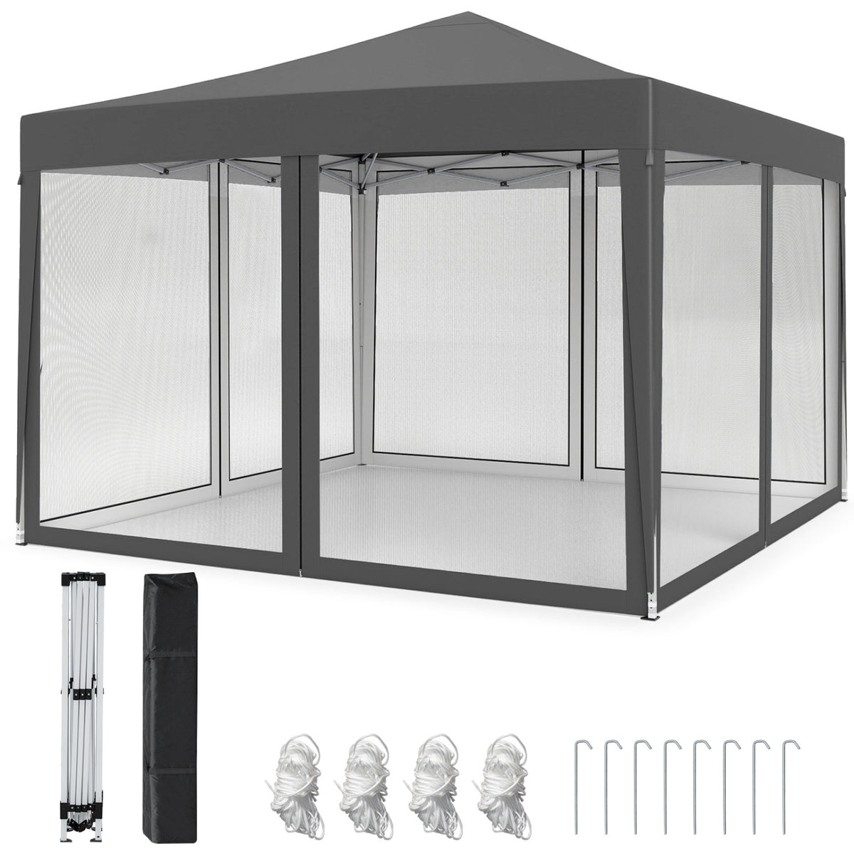 10 FT x 10 FT Pop-Up Canopy Tent Easy Setup Instant Folding Shelter with Mesh Netting-Gray