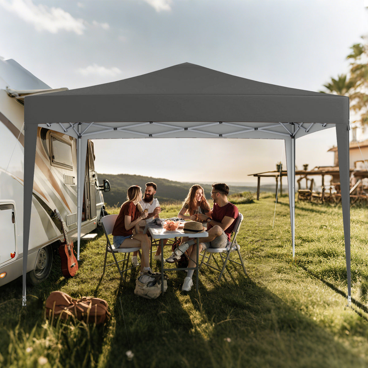 10 FT x 10 FT Pop-Up Canopy Tent Easy Setup Instant Folding Shelter with Mesh Netting-Gray view 3