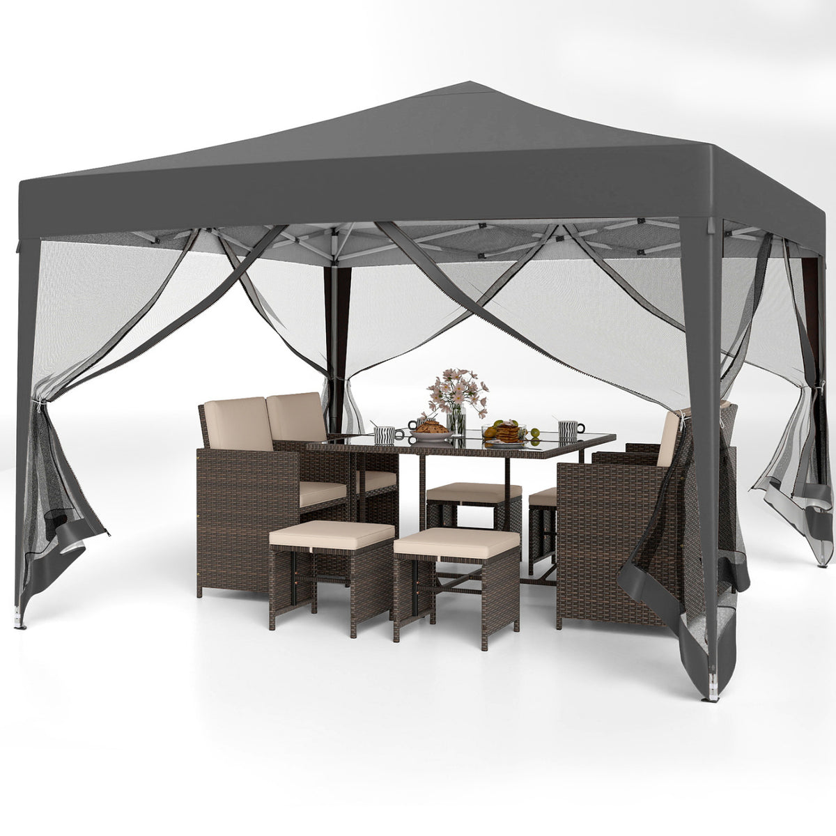 10 FT x 10 FT Pop-Up Canopy Tent Easy Setup Instant Folding Shelter with Mesh Netting-Gray view 4