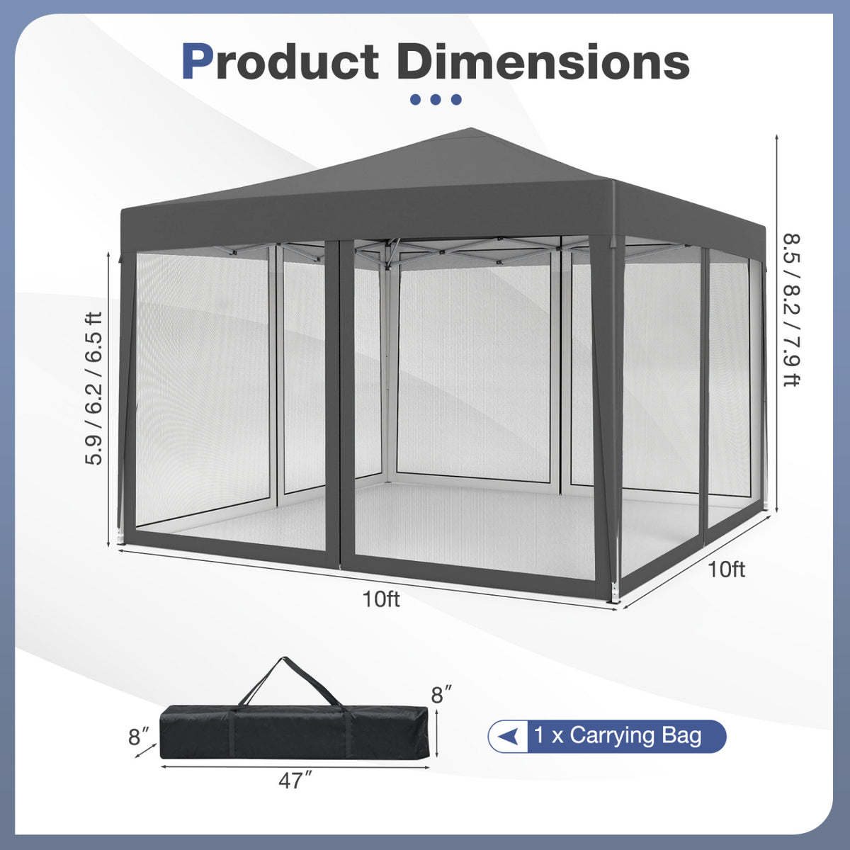 10 FT x 10 FT Pop-Up Canopy Tent Easy Setup Instant Folding Shelter with Mesh Netting-Gray view 5
