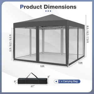 10 FT x 10 FT Pop-Up Canopy Tent Easy Setup Instant Folding Shelter with Mesh Netting-Gray view 5