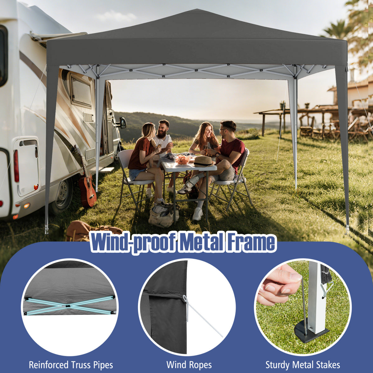 10 FT x 10 FT Pop-Up Canopy Tent Easy Setup Instant Folding Shelter with Mesh Netting-Gray view 9