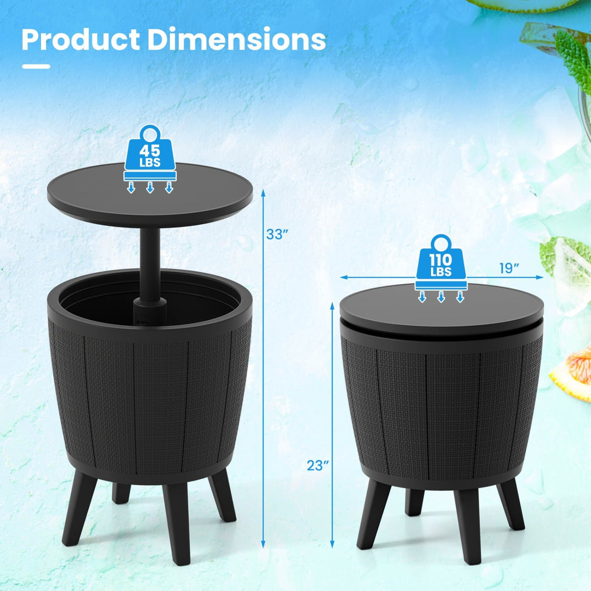 10 Gallon Beer and Wine Cooler with Lift-Top and Drainage Plug-Black view 5