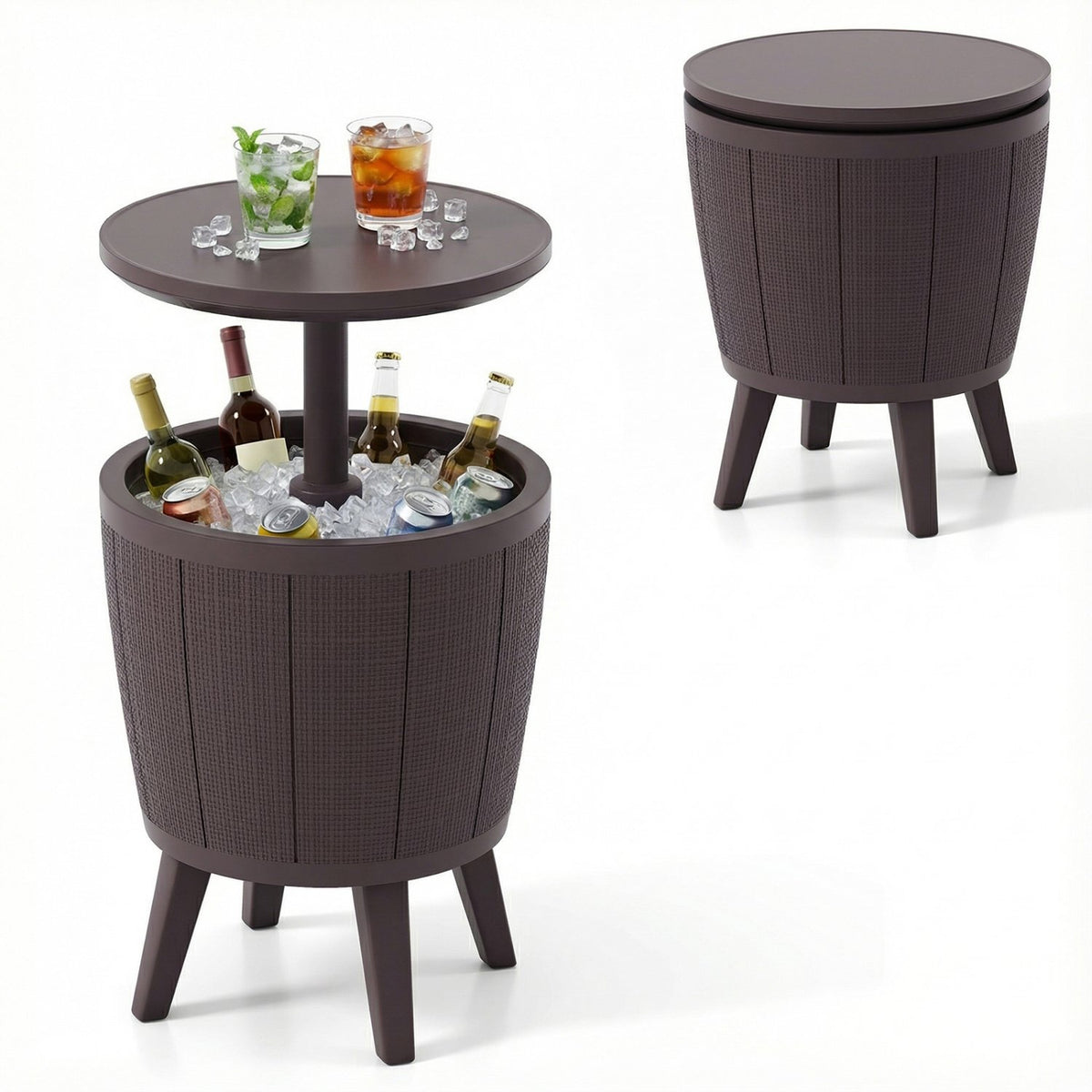 10 Gallon Beer and Wine Cooler with Lift-Top and Drainage Plug-Brown
