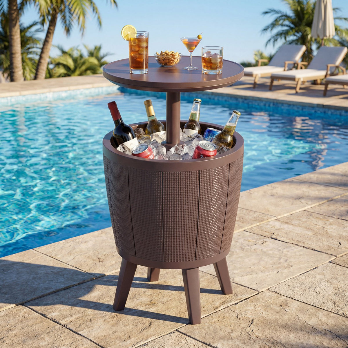10 Gallon Beer and Wine Cooler with Lift-Top and Drainage Plug-Brown view 2