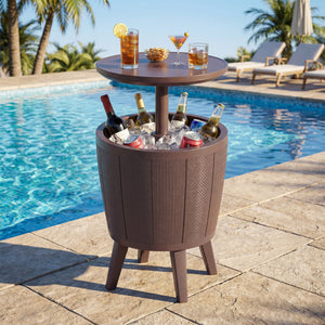 10 Gallon Beer and Wine Cooler with Lift-Top and Drainage Plug-Brown view 2