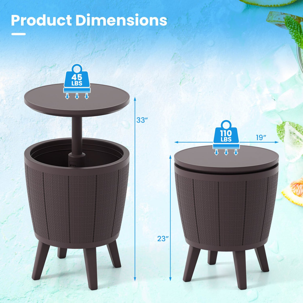 10 Gallon Beer and Wine Cooler with Lift-Top and Drainage Plug-Brown view 5