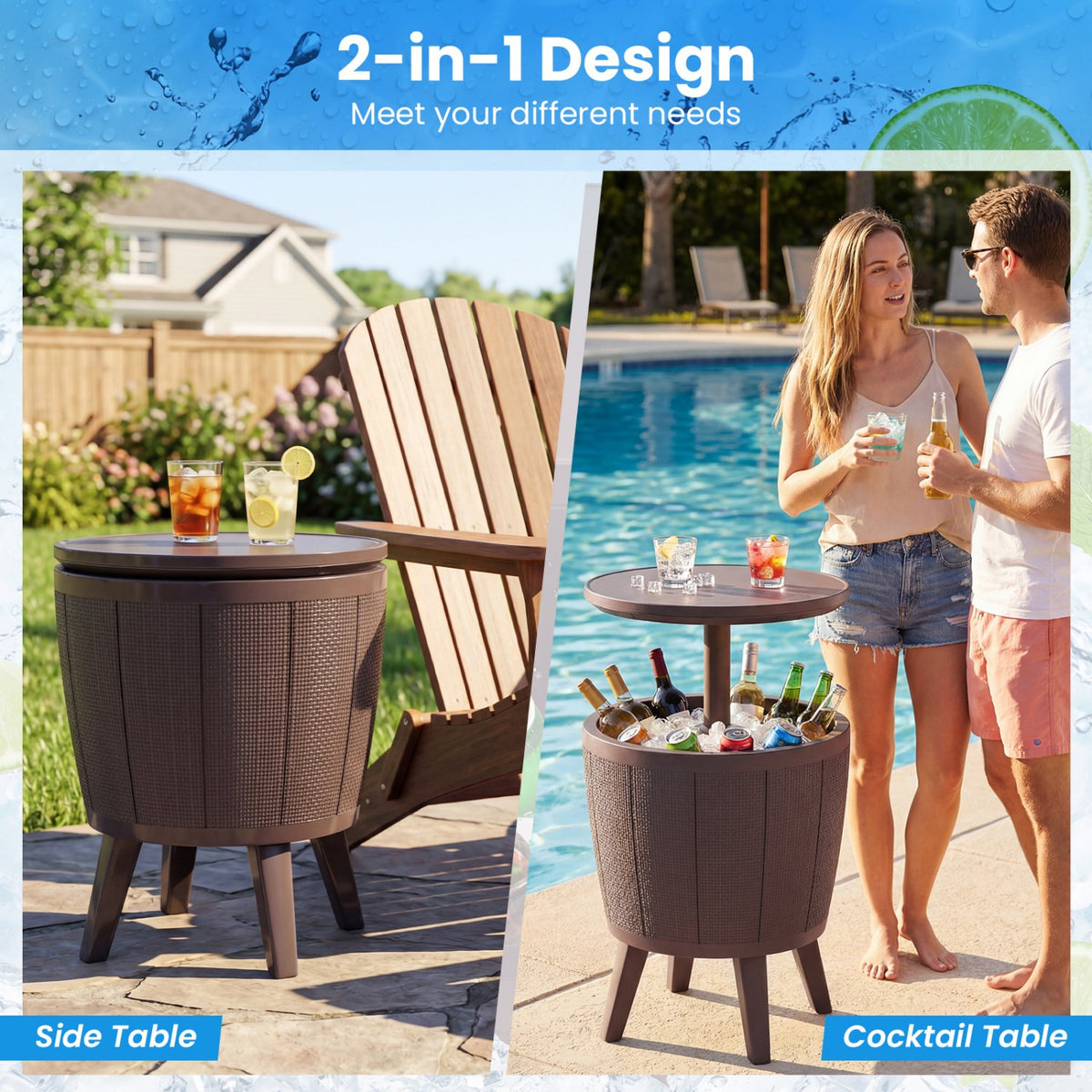 10 Gallon Beer and Wine Cooler with Lift-Top and Drainage Plug-Brown view 8