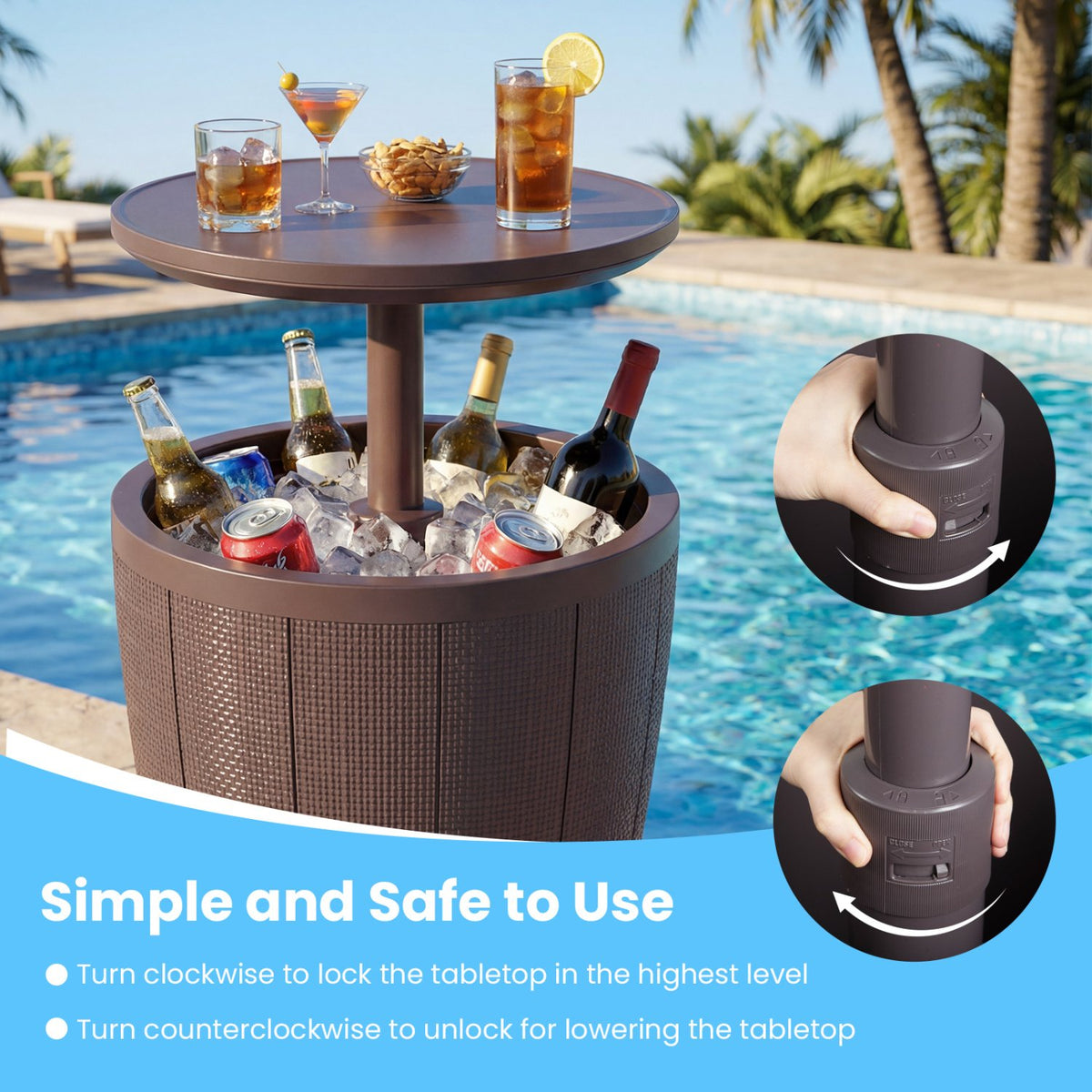 10 Gallon Beer and Wine Cooler with Lift-Top and Drainage Plug-Brown view 9