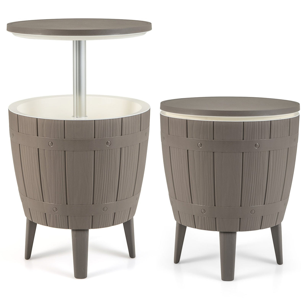 10 Gallon Cooler Bar Table Outdoor Coffee Table Ice Bucket with Telescopic Tabletop for Beer and Wine-Brown view 4