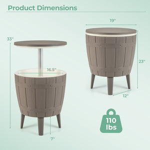 10 Gallon Cooler Bar Table Outdoor Coffee Table Ice Bucket with Telescopic Tabletop for Beer and Wine-Brown view 5