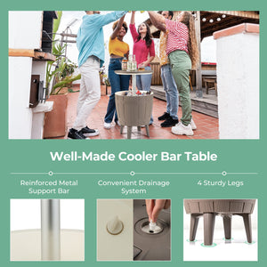 10 Gallon Cooler Bar Table Outdoor Coffee Table Ice Bucket with Telescopic Tabletop for Beer and Wine-Brown view 7