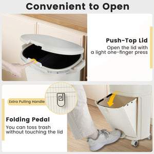 10 Gallon Kitchen Trash Can Double-Layer with Lid and 2 Removable Buckets-Beige view 6