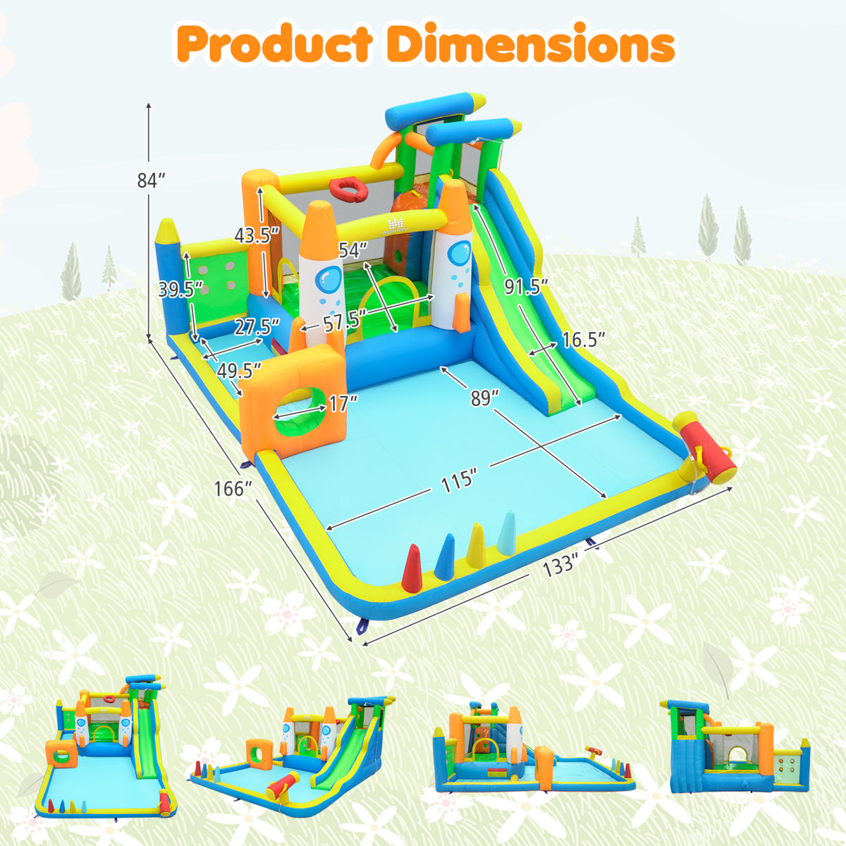 10-in-1 Inflatable Bounce House with Water Slide and 680W Blower for Kids view 3